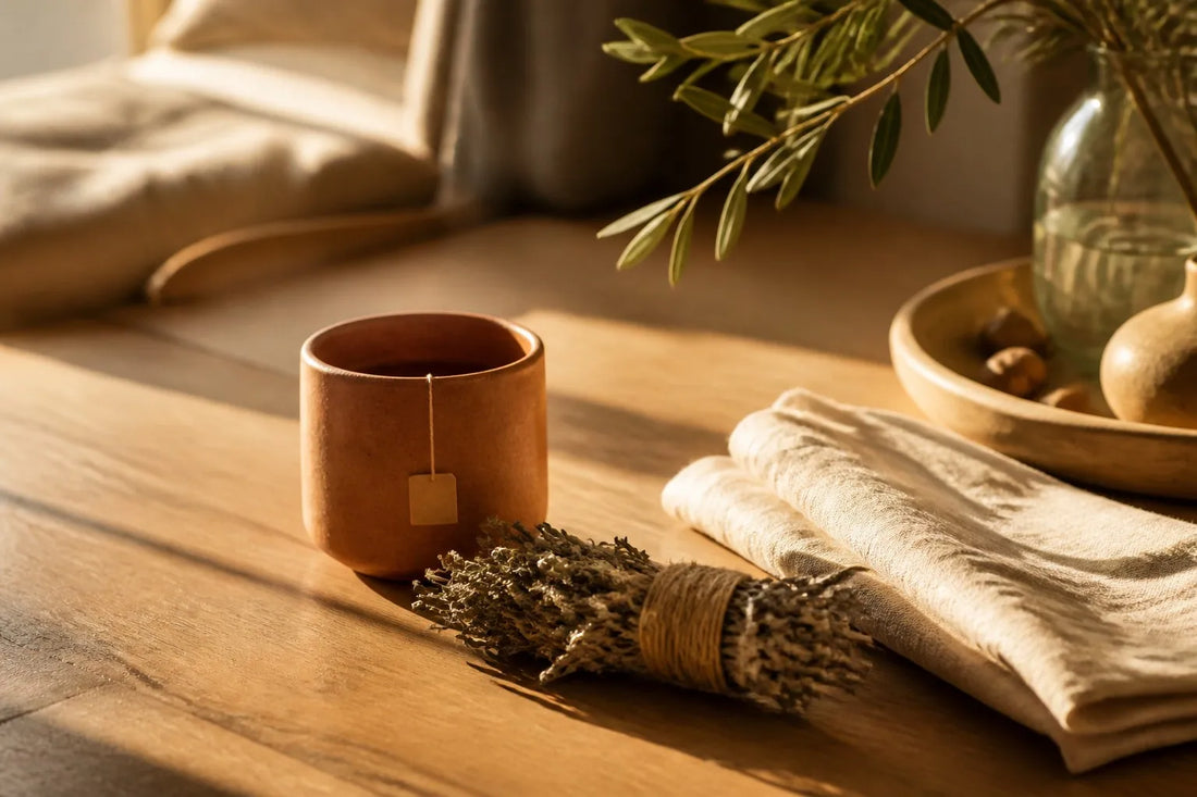 Calm Sunday evening still life for a short abdominal warmth routine