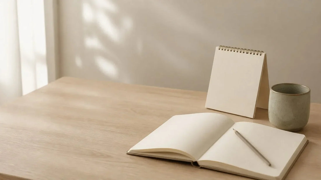 Blank wellness notebook and calendar for preparing an AI Coach check-in