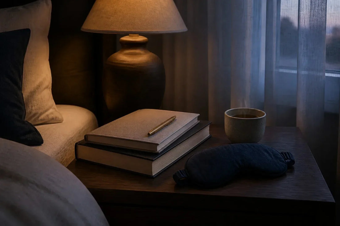 Quiet bedside setting representing a late-night sleep transition