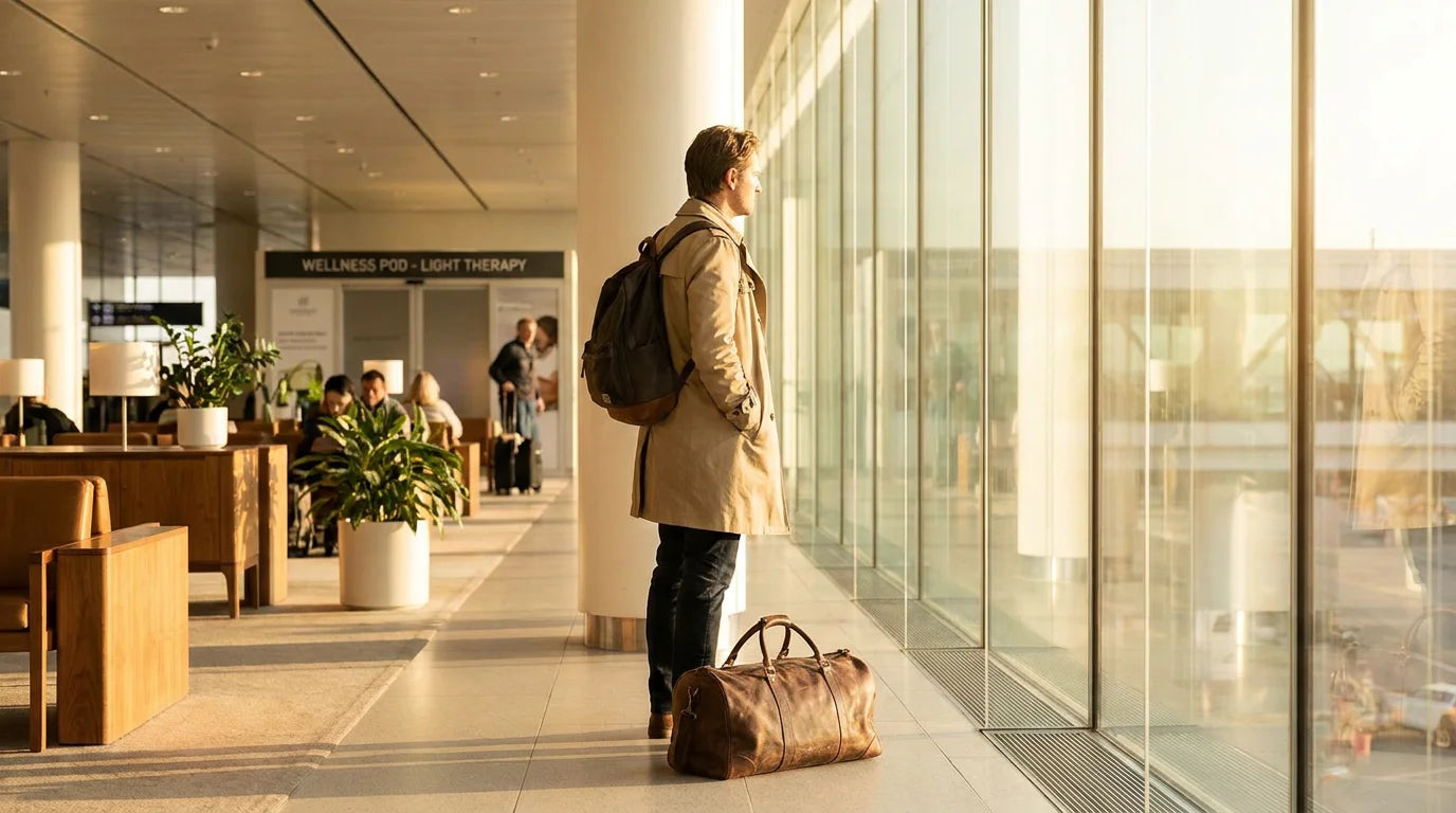 Western traveler syncing with morning sunlight