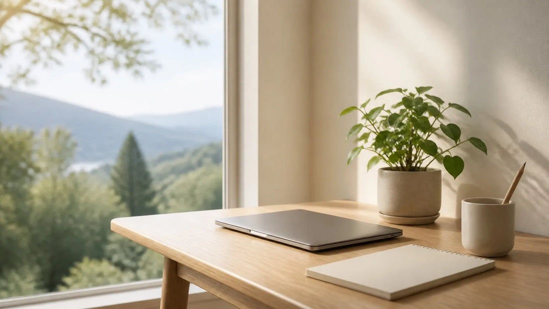 Quiet home desk for a visual focus ladder during screen work